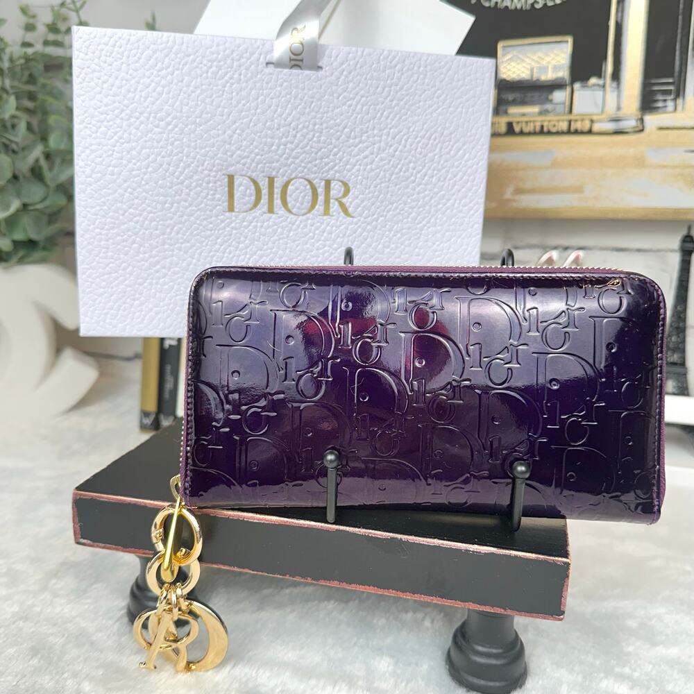 Christian Dior purple vernis leather zip around wallet or crossbody NICE